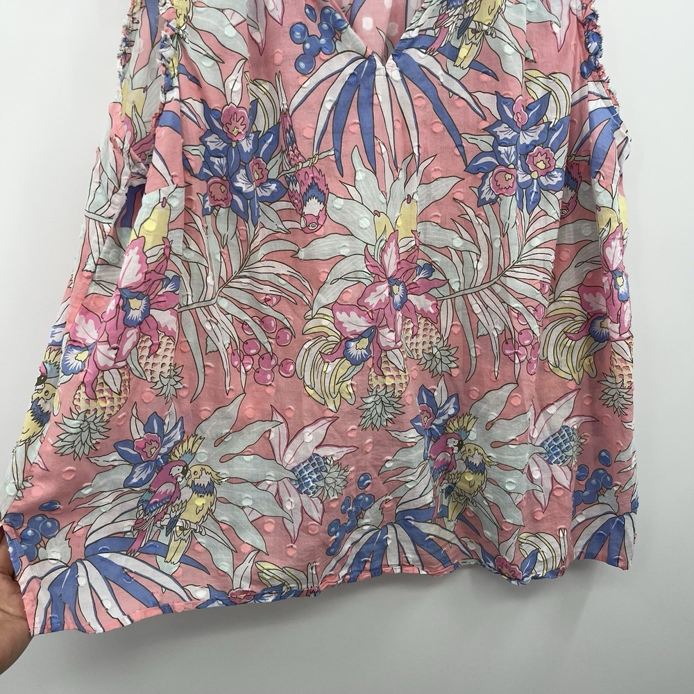 Women's Blouse Talbots 3X Pink Resort Wear Vacation L Palm Birds Novelty Print - Picture 4 of 10